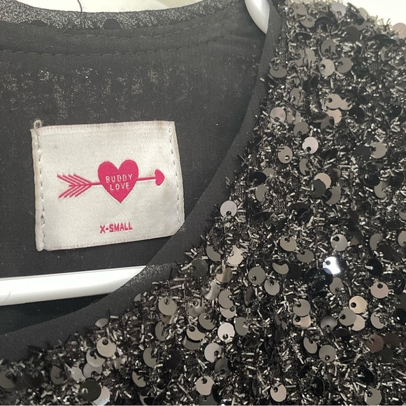 Buddy Love Black Sequin Long Sleeve Mini Cha Cha Holiday Dress XS NWOT - Picture 5 of 6